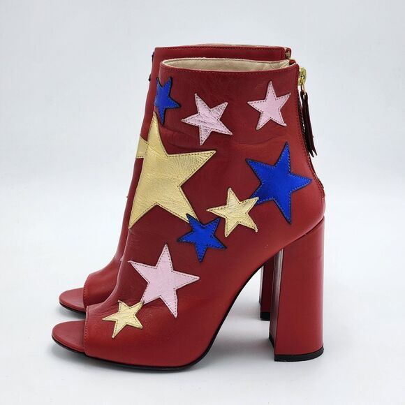 Tommy Hilfiger Metallic Stars Peep Toe Booties Red Pink Blue Gold Size 37 - Picture 4 of 8